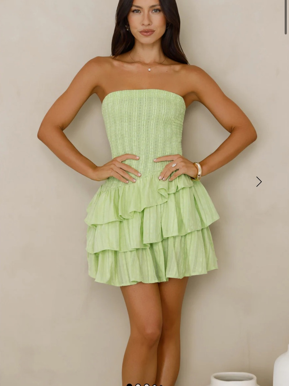 Hello Molly- Strapless Ruffled Mini Dress in Light Green